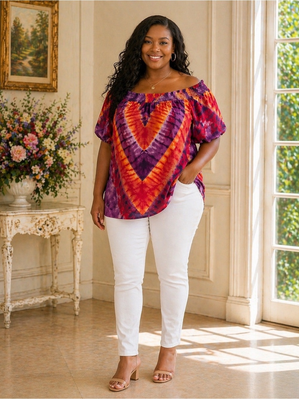 Ashley Stewart Purple and Red Tie-Dye Blouse